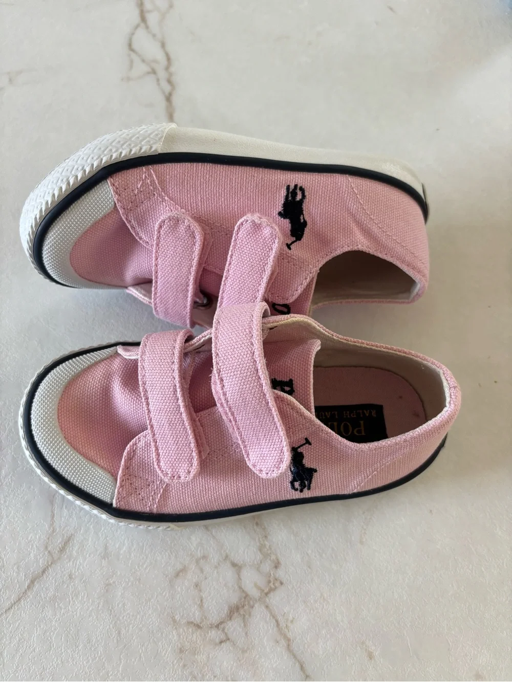 Ralph Lauren Kids Pink Canvas Velcro Sneakers with Polo Logo
